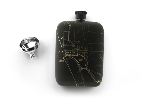 Frankfort Etched Matte Black 6 oz Flask