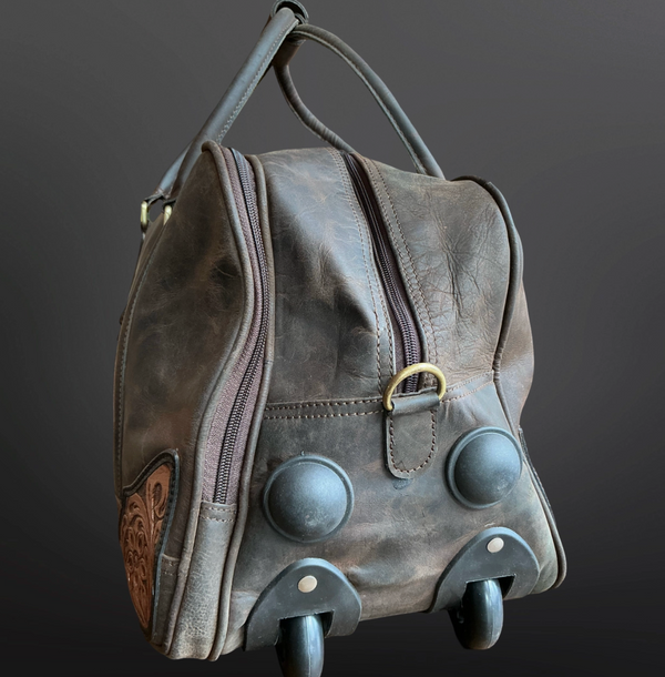 Western Leather Wheeled Carry On