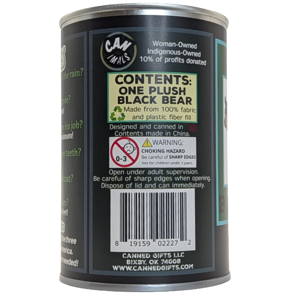 Russ the Canned Black Bear | Stuffed Zoo Plush w/Jokes |Gift