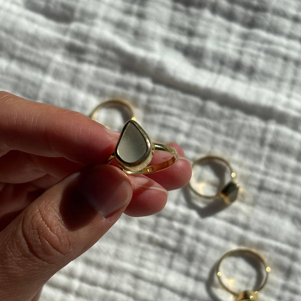 White Sea Glass Ring (Handmade)