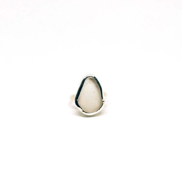 White Sea Glass Ring (Handmade)