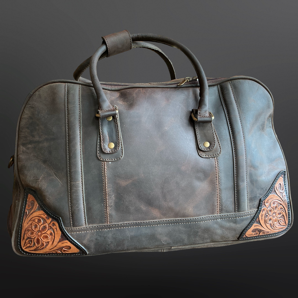 Western Tooled Leather Wheeled Duffel Bag Carry On