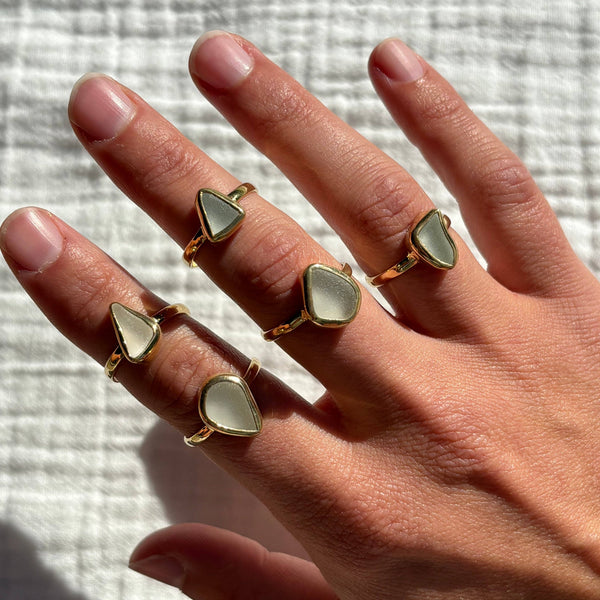 White Sea Glass Ring (Handmade)