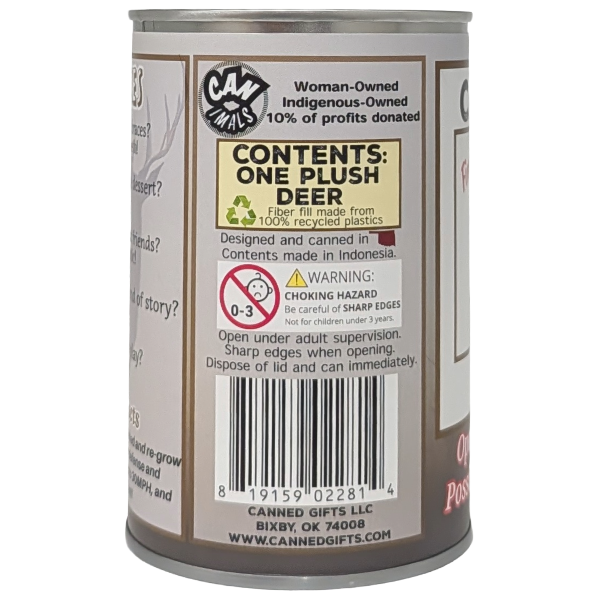 Canned Deer | Animal Plush w/Jokes | Unique Hunting Gift