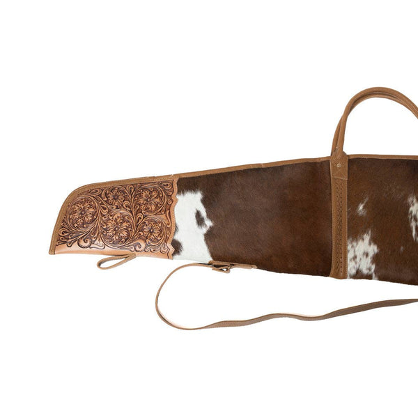 Redstone Divide Handtooled Hairon Leather Gun Case in Mocha Brown