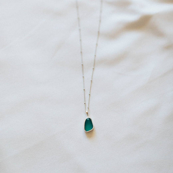 Blue Sea Glass Necklace (Handmade)