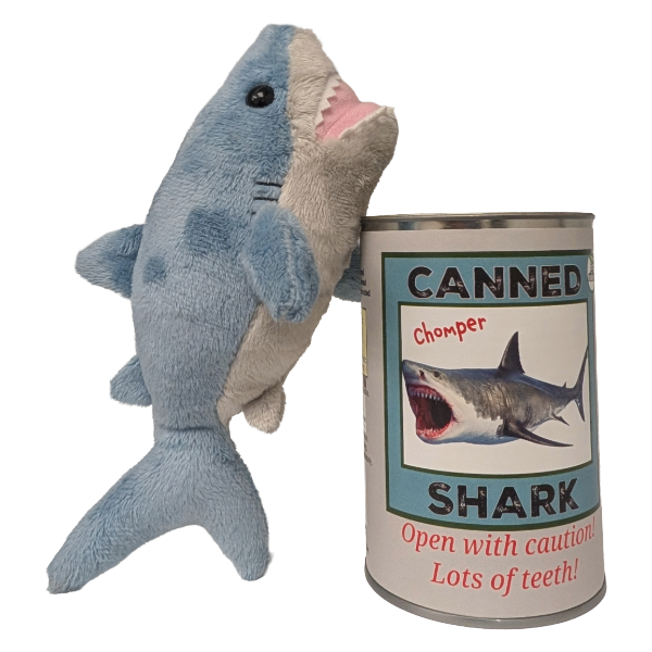 Canned Shark | Stuffed Animal Plush w/Jokes | Unique Gift