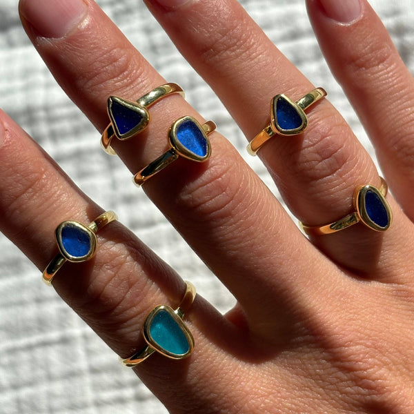 Blue Sea Glass Ring (Handmade)