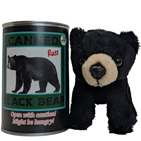 Russ the Canned Black Bear | Stuffed Zoo Plush w/Jokes |Gift