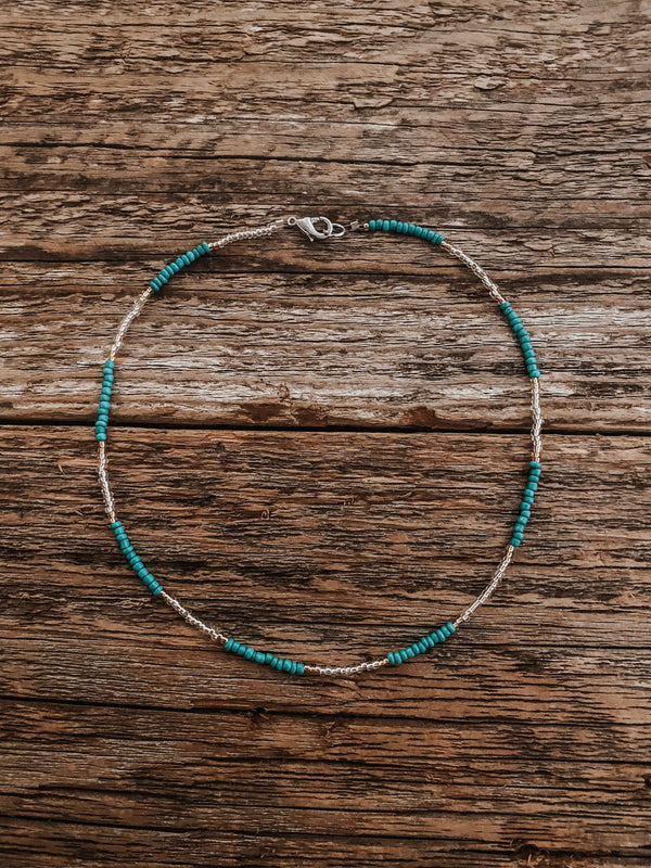 Turquoise and Clear Genuine Navajo Beaded Choker