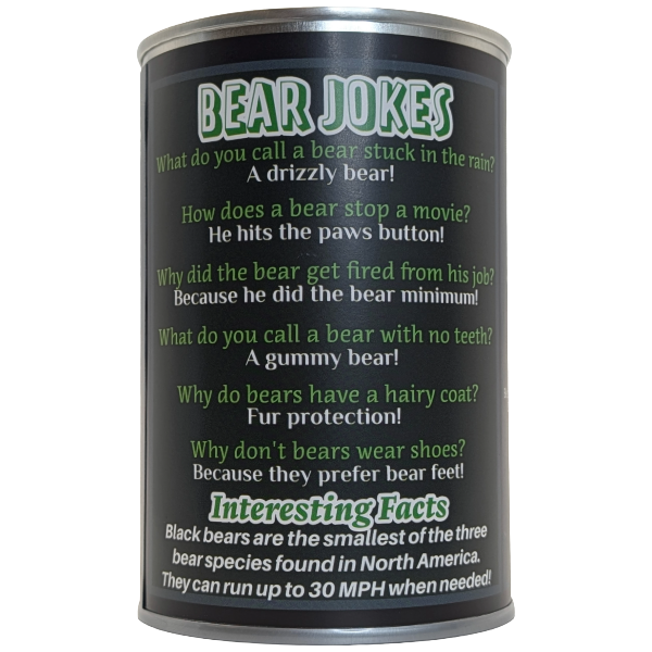 Russ the Canned Black Bear | Stuffed Zoo Plush w/Jokes |Gift