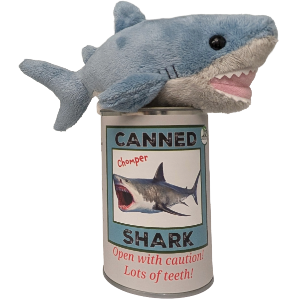 Canned Shark | Stuffed Animal Plush w/Jokes | Unique Gift