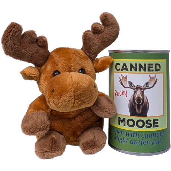 Rocky the Canned Moose - Stuffed Animal Plush w/Funny Jokes