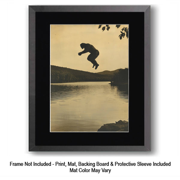 Vintage Photo Bigfoot Jumping into Lake