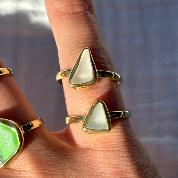 White Sea Glass Ring (Handmade)