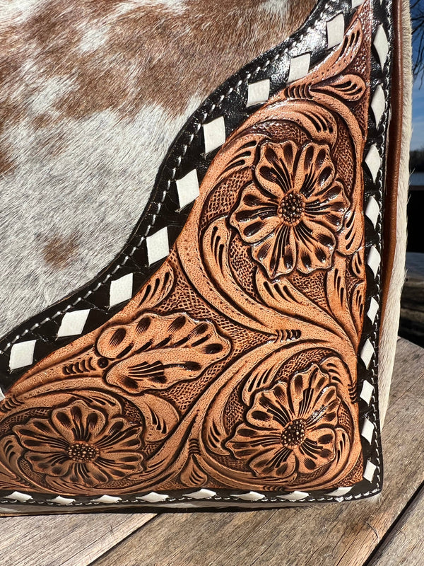 Western Cowhide Tooled Leather Duffel Travel Bag NO FRINGE