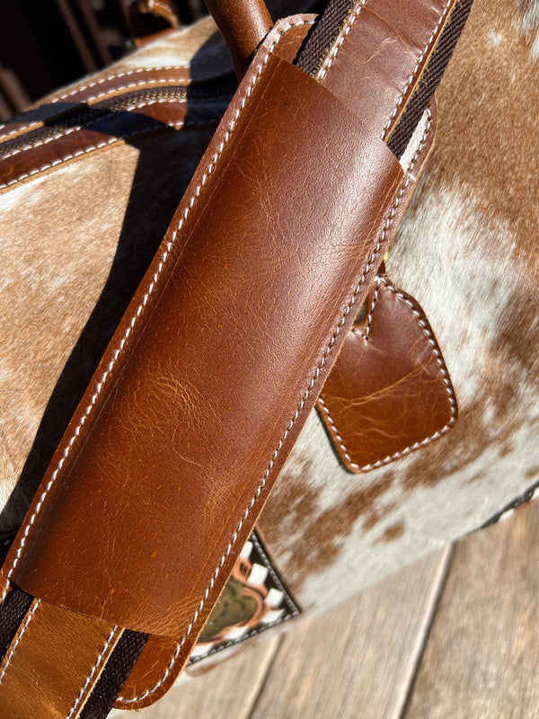 Western Cowhide Tooled Leather Duffel Travel Bag NO FRINGE