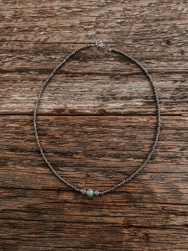 Single Turquoise Genuine Navajo Beaded Choker