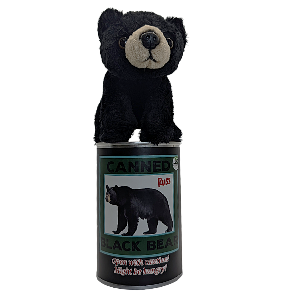 Russ the Canned Black Bear | Stuffed Zoo Plush w/Jokes |Gift