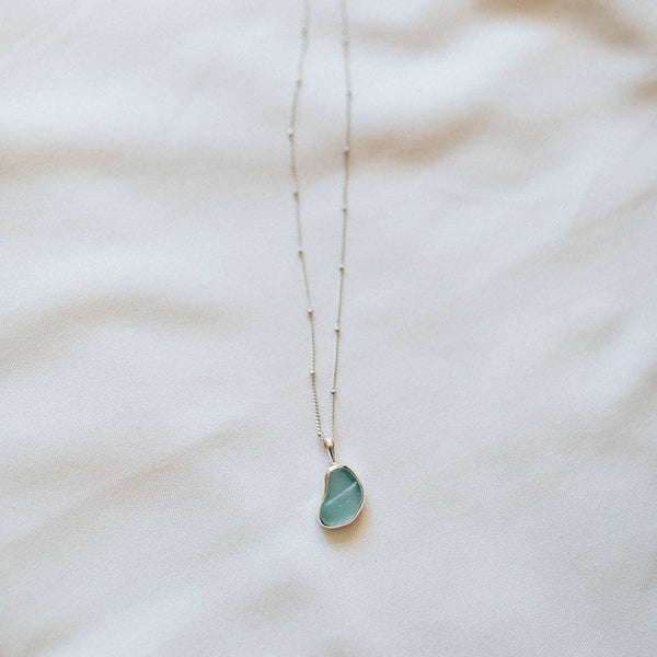 Blue Sea Glass Necklace (Handmade)