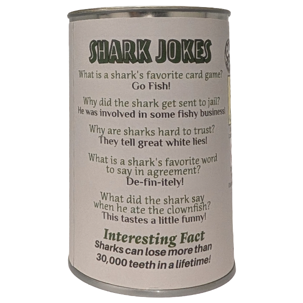 Canned Shark | Stuffed Animal Plush w/Jokes | Unique Gift