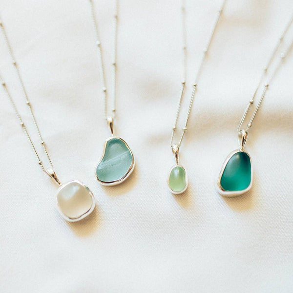 Blue Sea Glass Necklace (Handmade)